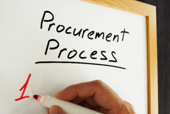 whiteboard with procurement processes on it