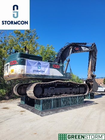 Excavator supported by GreenStorm blocks